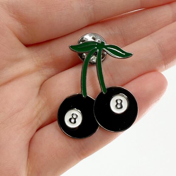 Cherry 8 Ball Enamel Pin - Picture 1 of 4